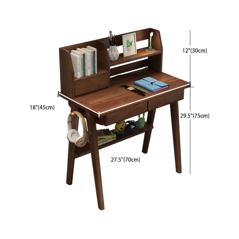 3-drawers Rubber Wood Office Desk Modern Home Writing Desk with Shelves