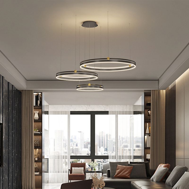 Metal Multi-Tier Chandelier Light Fixture Modern Style LED Coffee Chandelier Pendant Light