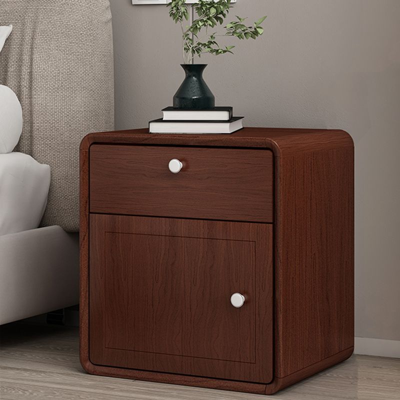 Modern Solid Wood Bed Nightstand 1-Drawer Left Side Rubber Wood Night Table with Door