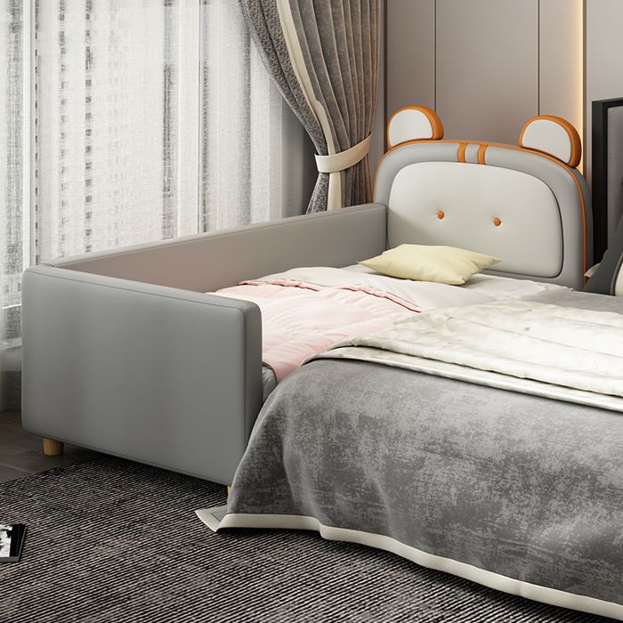 Gray Upholstered Low Kids Bed Modern Mattress Included Bed with Detachable Guardrails