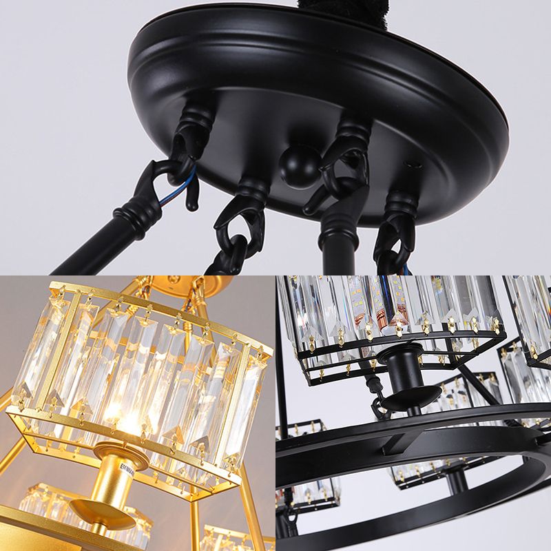 Black/Gold Circle Ceiling Chandelier Modernism Crystal 4/6 Lights Hanging Light Fixture for Bedroom