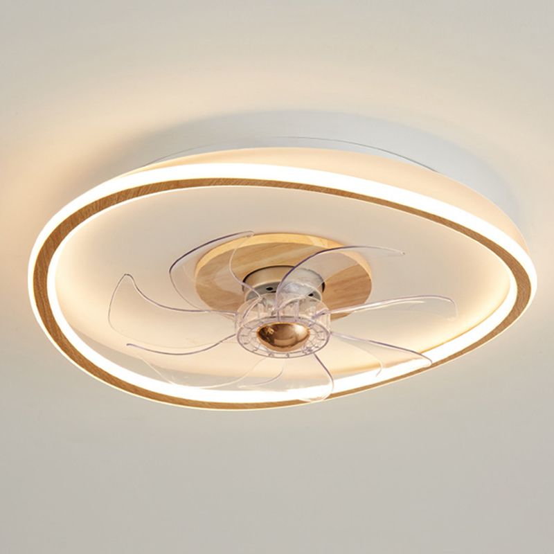 Iron and Wood Ceiling Fan Round LED Contemporary Fan Light Fixture