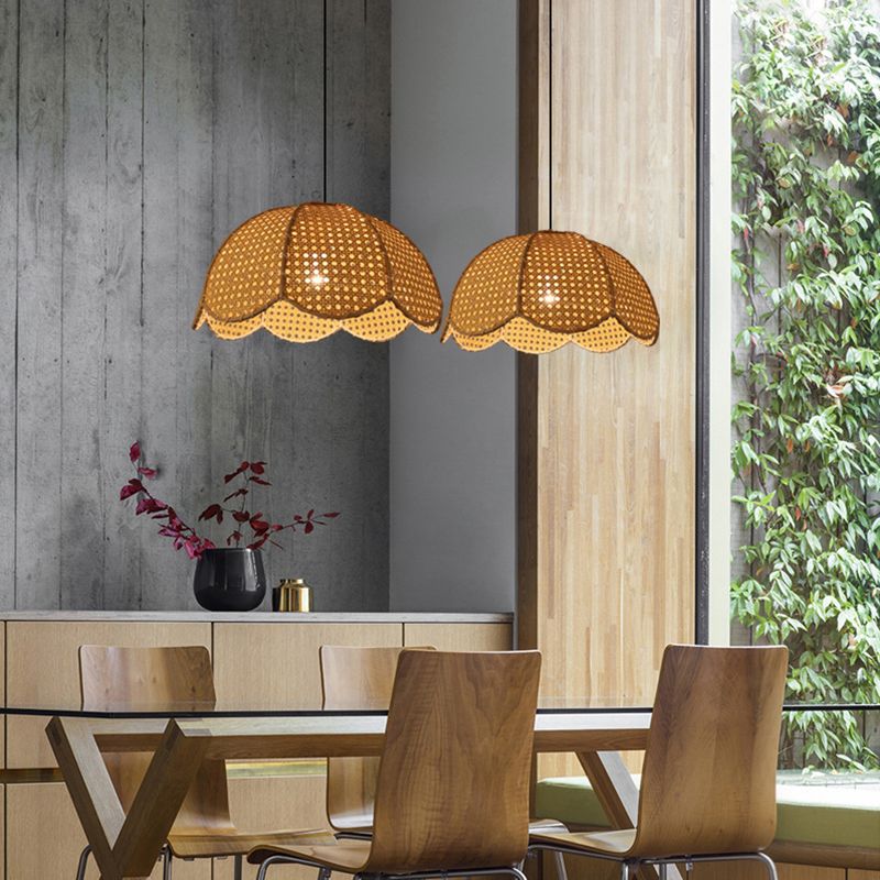 Roard Sacalloped Dome Suspension Light Simplicité 1-Light Wood Pendant Lightture