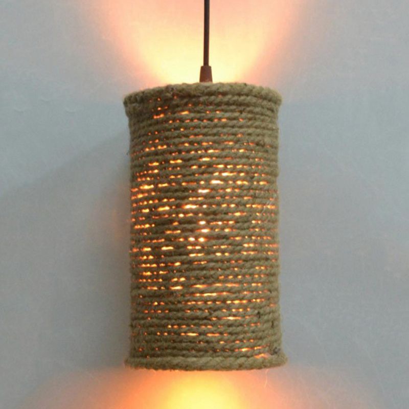 Beige Rural Retro Creative Pendant Lighting Rope Cylinder Pendant Lights for Restaurant