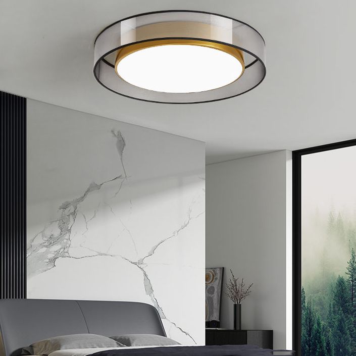 Interior LED Flush - Mount in Black and Gold Finish Round Iron & Plastic Ceiling Flush