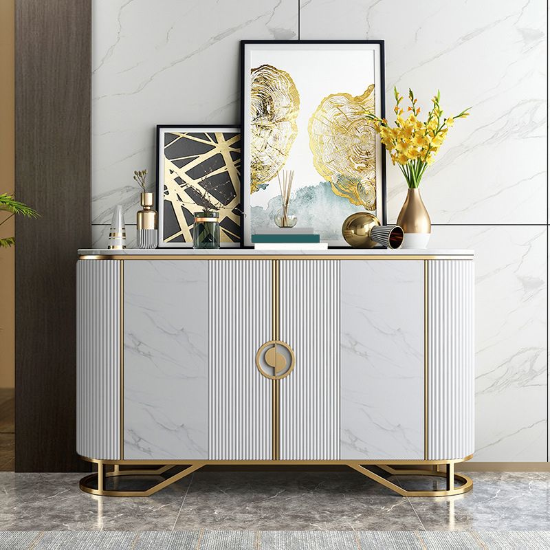 Glam Style Sideboard Marble Glass Doors Side Board with Cabinets