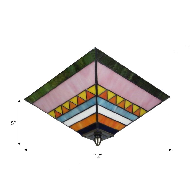 Mehrfarbige Pyramide Unterputzdecke Licht Handwerker gebeizt Glas 2 Bulben Flush mount Licht für Foyer