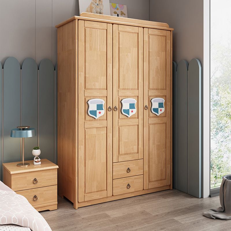 Light Brown Wooden Kid's Wardrobe High Gloss 2-Drawer Coat Locker