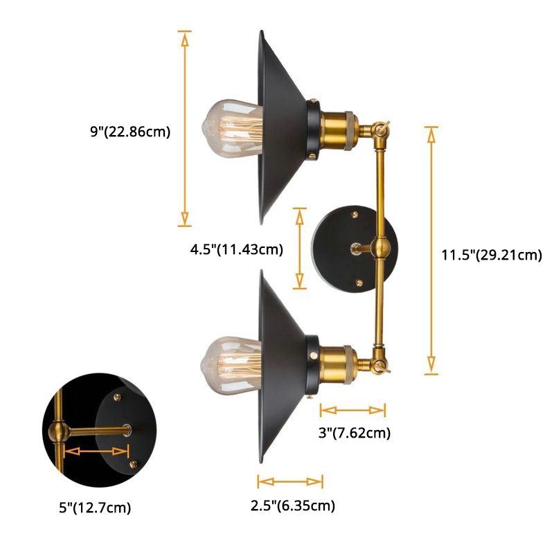 2 Lights Metal Wall Mounted Light Fixture Industrial Clad Cone Wall Sconces Lighting Fixtures for Hall And Foyer