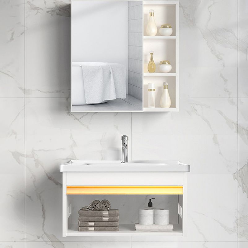 Sink Vanity Set White Drawers Wall-mounted Rectangular Sink with Faucet