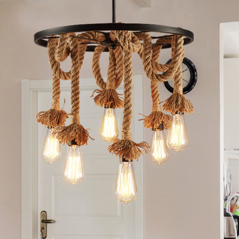 Brown Abert Bulb Design Chandelier ROPE ROPE RESTAURANTE DE RESTAURANTE DE 6 LIGRES CON COLGAR CON REDIL