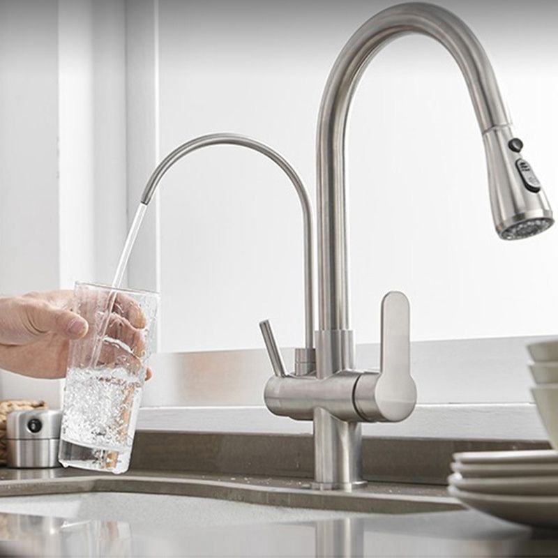 Modern 2-Handle Kitchen Faucet with Sprayer and Water Dispenser Bar Faucet