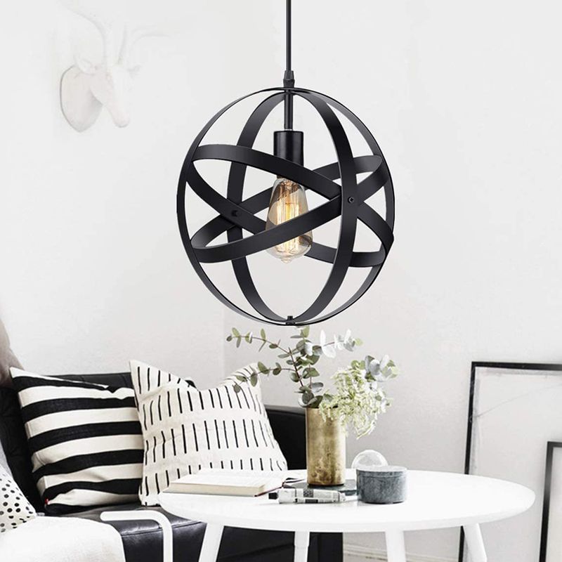 Retro Industrial Single Globe Cage Pendant Light Fer 1 Light Suspension Light For Dining Table