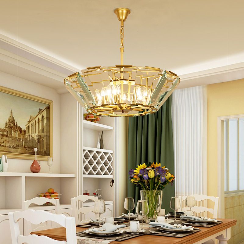 Postmodern Trifle Pendant Lighting Crystal Panel 6 Heads Dining Room Chandelier Light Fixture in Gold