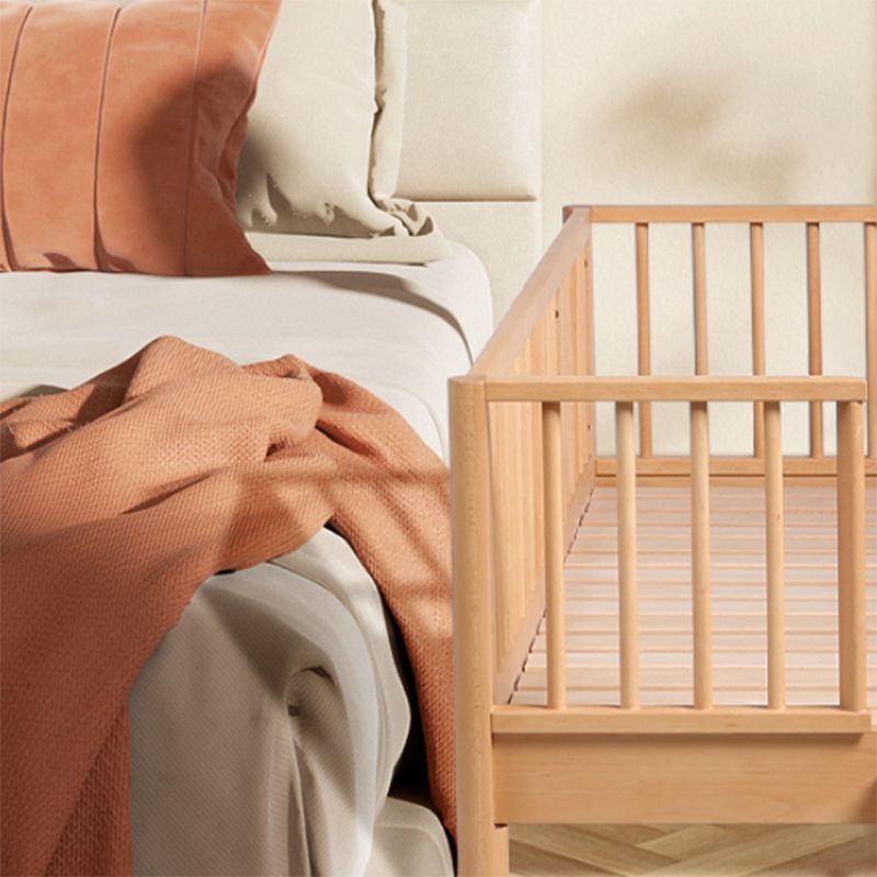 Modern Style Nursery Bed with Guardrail Light Wood Nursery Crib