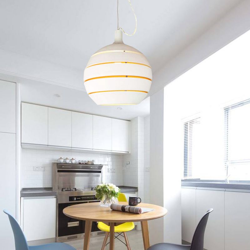 Blanc Globe Drop Pendant Contemporary 1 Light Metal Suspension Lampe for Dining Room