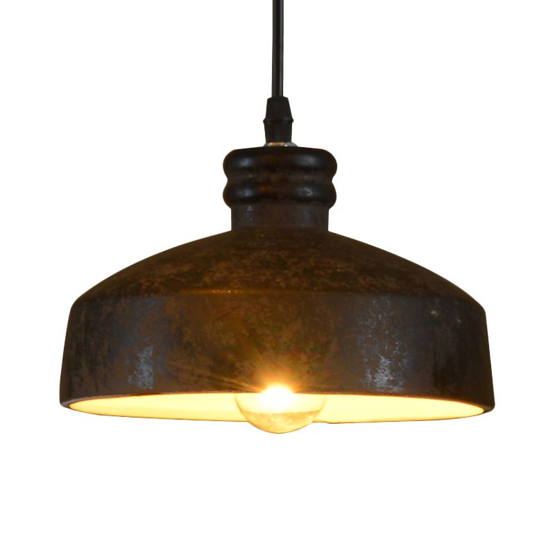 Factory Cylinder/Dome Pendant Lamp 1-Light Ceramic Hanging Light Kit in Black for Dining Room