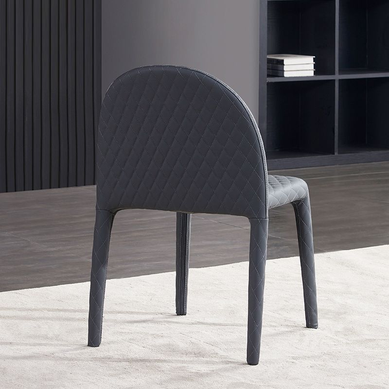 Minimalist Solid Back Armless Dining Chair Leather Dining Chair for Home