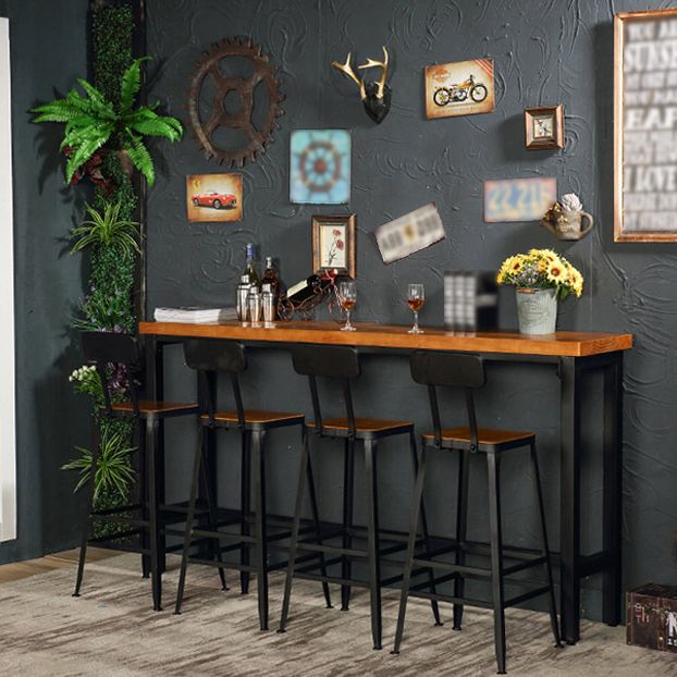 Industrial Solid Wood Pub Table with Rectangle Table Top Trestle Table - 41.3" H