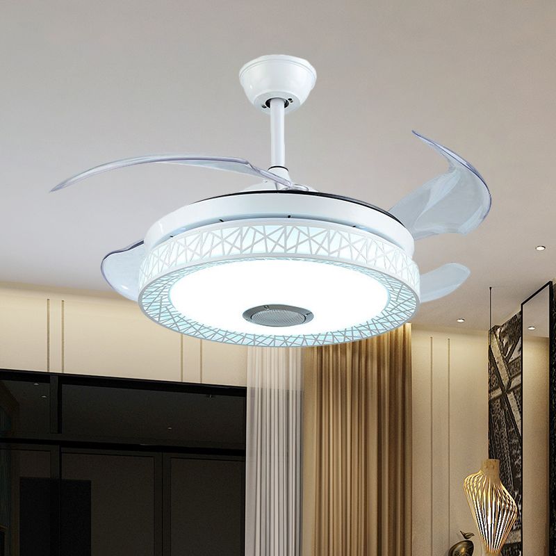 42 "W witte cirkel semi-spoeling Mount Modernist Acryl 4-blade LED-plafondventilator verlichting voor woonkamer