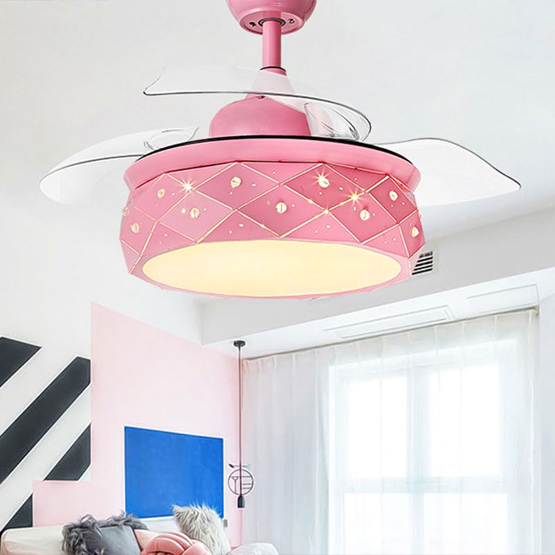 42 "w w cursed-out suspendu lampe à fans macaron Metal Metal Bedroom LED Semi Flush Light avec 3 lames et télécommande, Conversion de fréquence