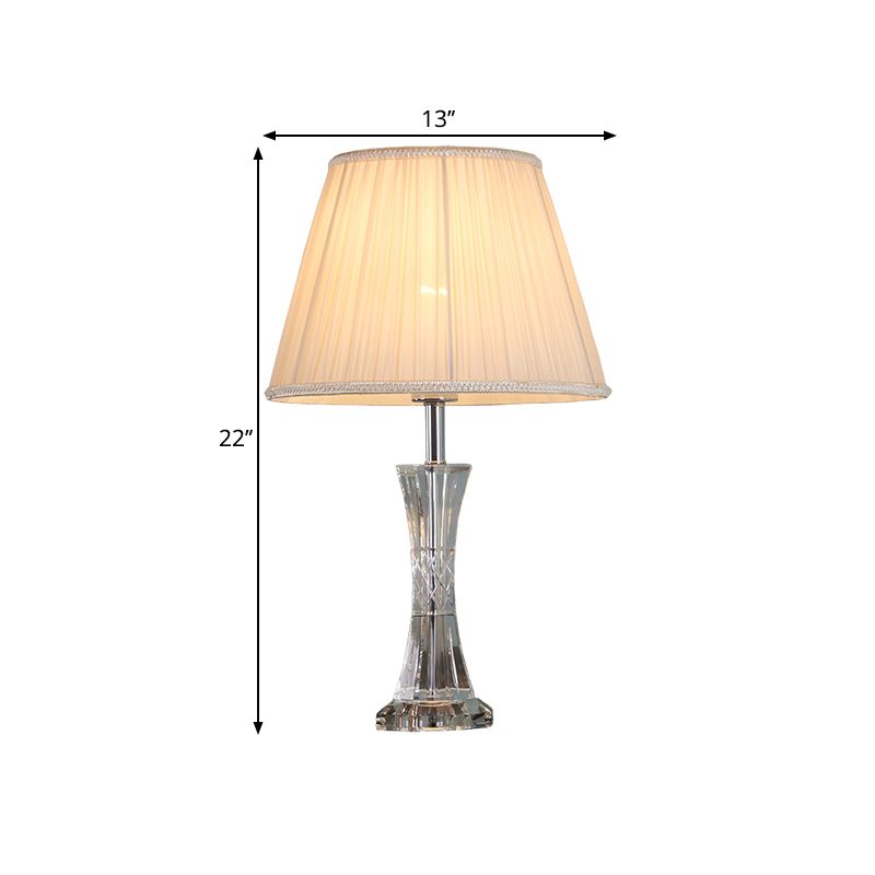 Taper Falten -Lampenschirm Stofftisch Leuchte traditionelle 1 Glühbirnen Wohnzimmer Kristall Nacht Stand Lampe in Beige