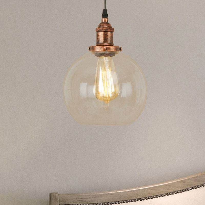 Brass/Copper/Rust 1 Light Hanging Ceiling Light Vintage Clear Glass Globe Pendant Lighting for Dining Room