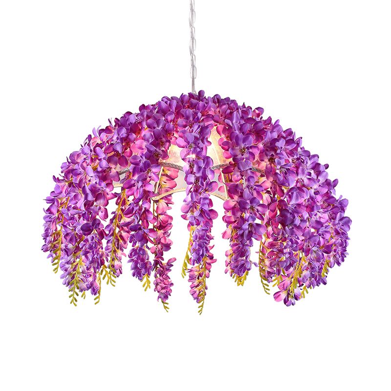 Scalloped Metal Pendant Lighting Fixture Industrial 1 Light Restaurant LED Flower Ceiling Suspension Lamp in Purple