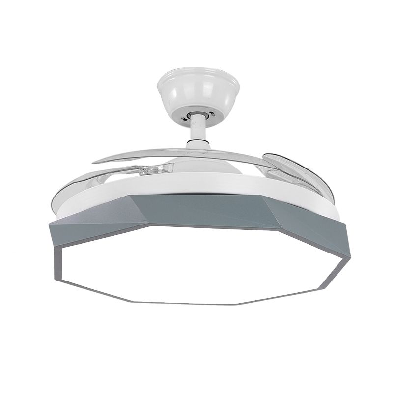 42 "" largeur à LED ronde lumière ventilateur de ventilateur nordique de style nordique à chambre semi-plafond semi-plafond avec télécommande, 3 lames