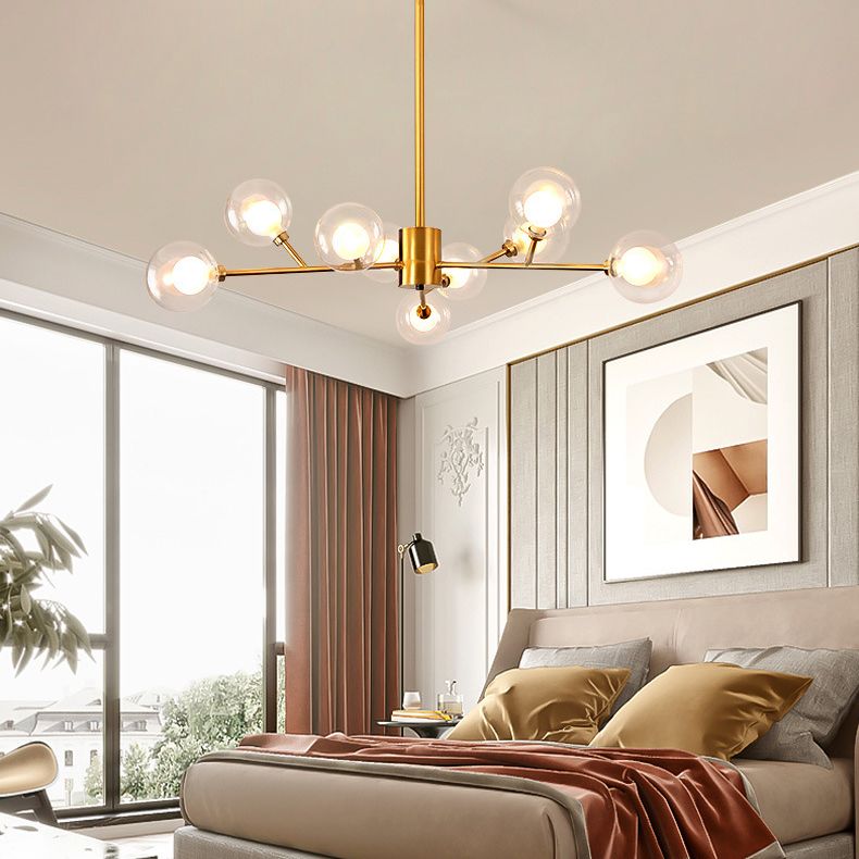 Transparent Glass Orb Branch-shaped Chandelier Contemporary Simplicity Style Lighting Fixture in Electroplated Gold