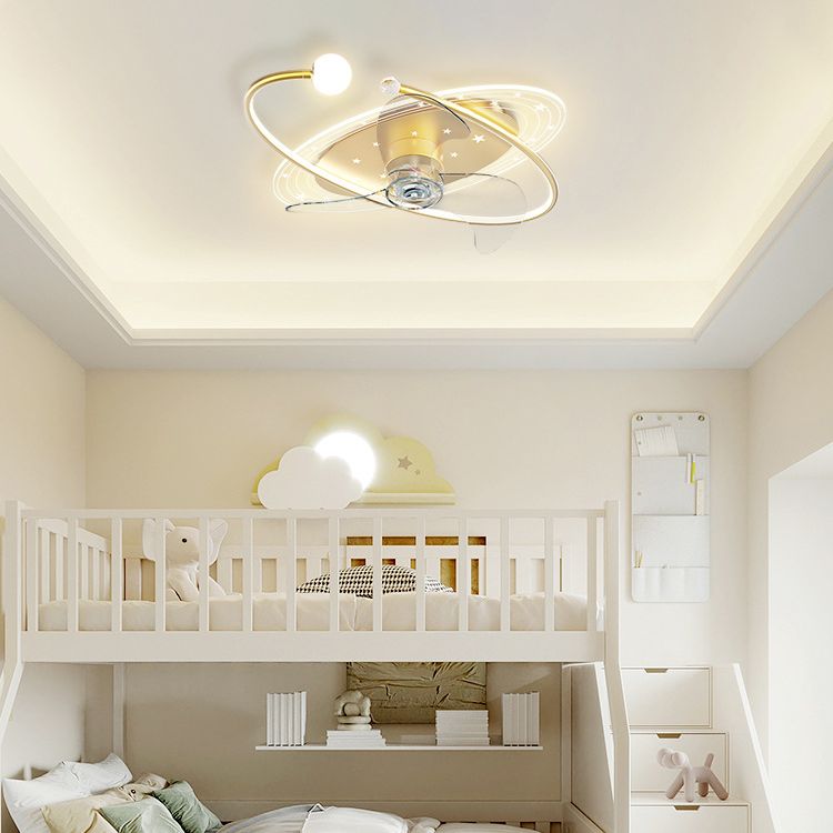 Cartoon Style Ceiling Fan Lamp Ellipse Shape Ceiling Fan Light for Bedroom