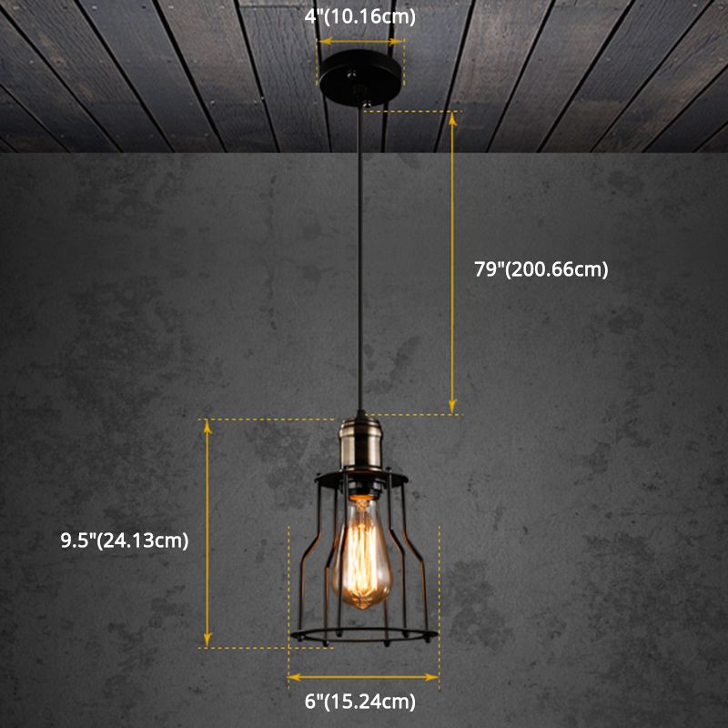 Retro Industrial Style Decorative Hanging Lamp Single Light Black Wrought Iron Frame Pendant Light for Restaurant Bar