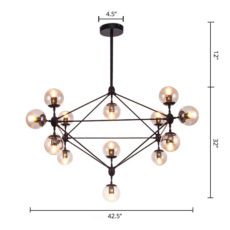 Schwarzes Diamantgitter Kronleuchter Industrial Braun Glass Wohnzimmer Federung Beleuchtung