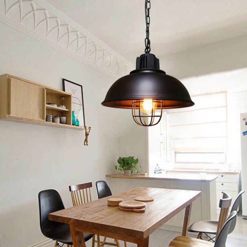 Metal Covered Cage Pendant Ceiling Light Industrial Dinning Room Hanging Ceiling Light in Black