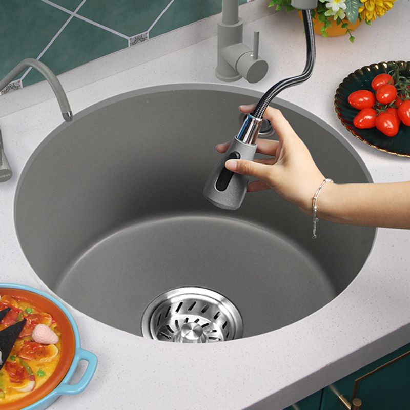 Single Bowl Kitchen Sink Granite Round Sink with Basket Strainer