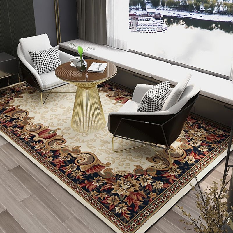 Shabby Chic Bedroom Rug Multi Colored Flower Printed Indoor Rug Synthetics Non-Slip Pet Friendly Area Carpet