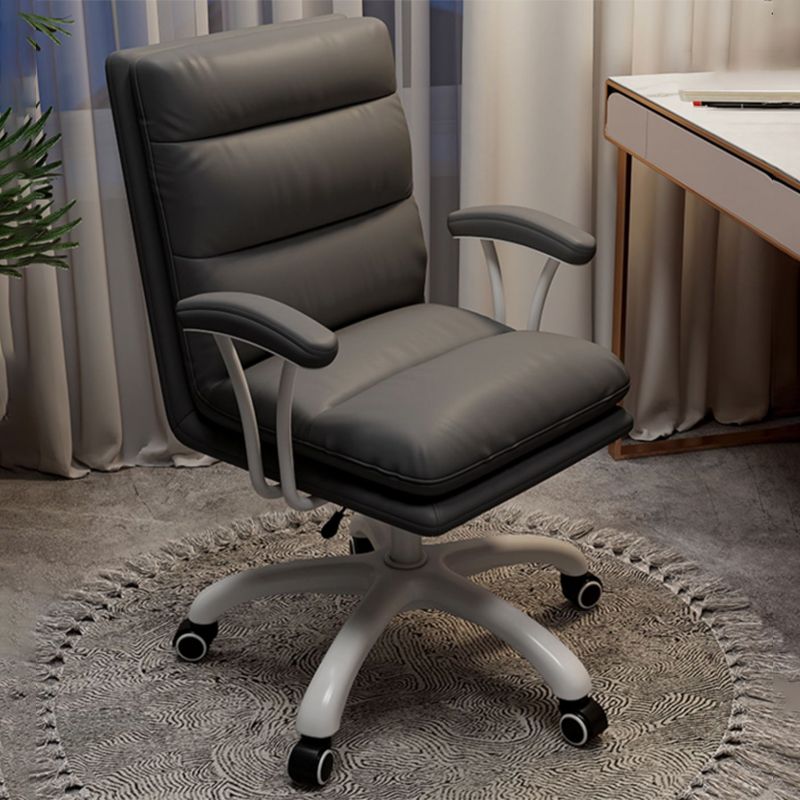 Modern Fixed Arms Office Chair Leather No Distressing Ergonomic Slide Chair