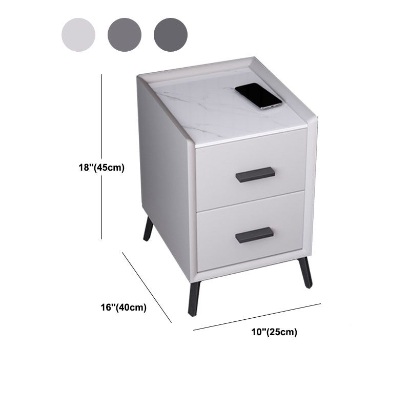 Modern Stone Top Night Table 3 - Drawer Nightstand with Black Legs