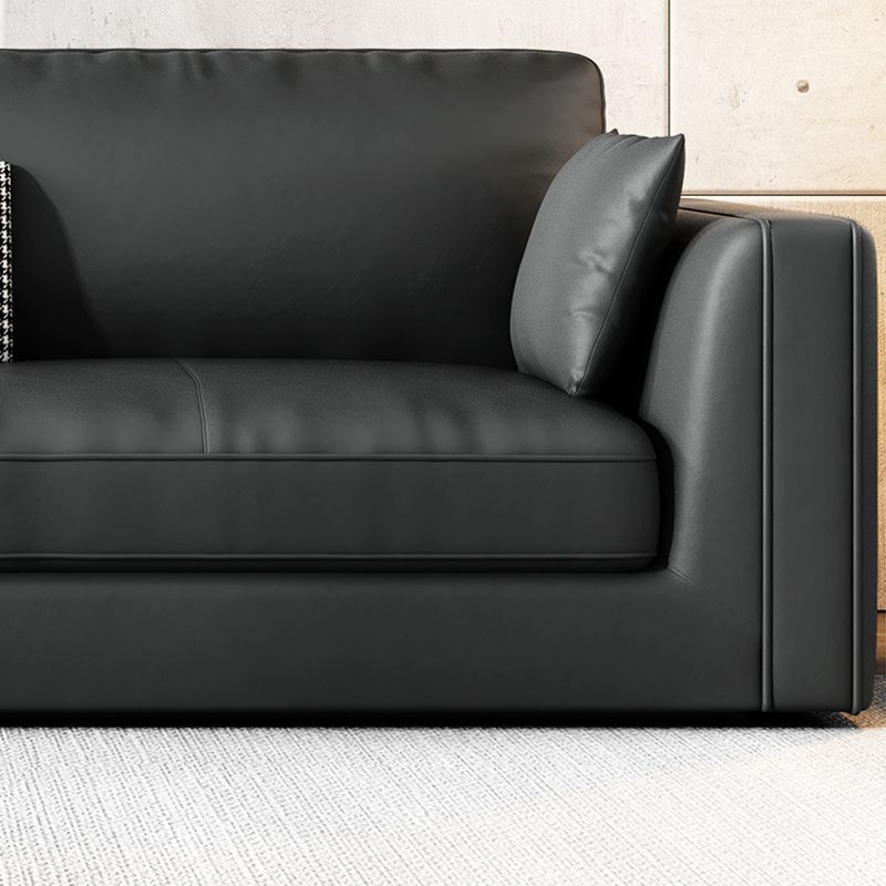 Contemporary Square Arm Couch Black Stain-Resistant Standard Sofa