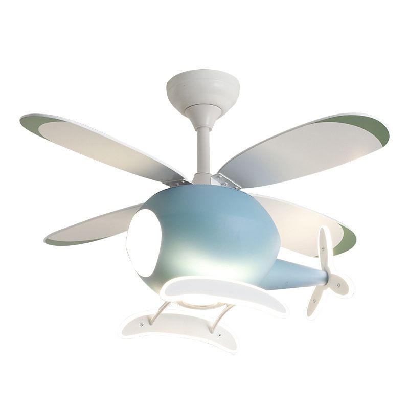 Nordic Style Ceiling Fan Lamp Helicopter Shape LED Ceiling Fan Light for Children's Room