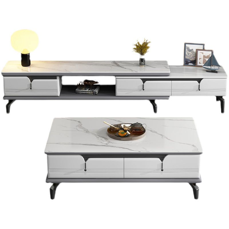 Modern Coffee Cocktail Table 4 Legs Base with 2 Storage Drawers