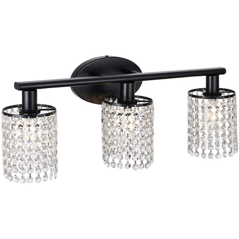 Traditional Multi - Light Vanity Light Crystal Bathroom Vanity Lighting in Black / Chrome