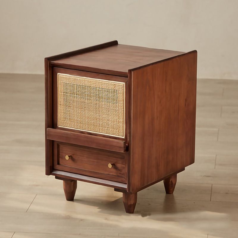 Modern Lower Shelf Nightstand Rattan Bedside Cabinet for Bedroom