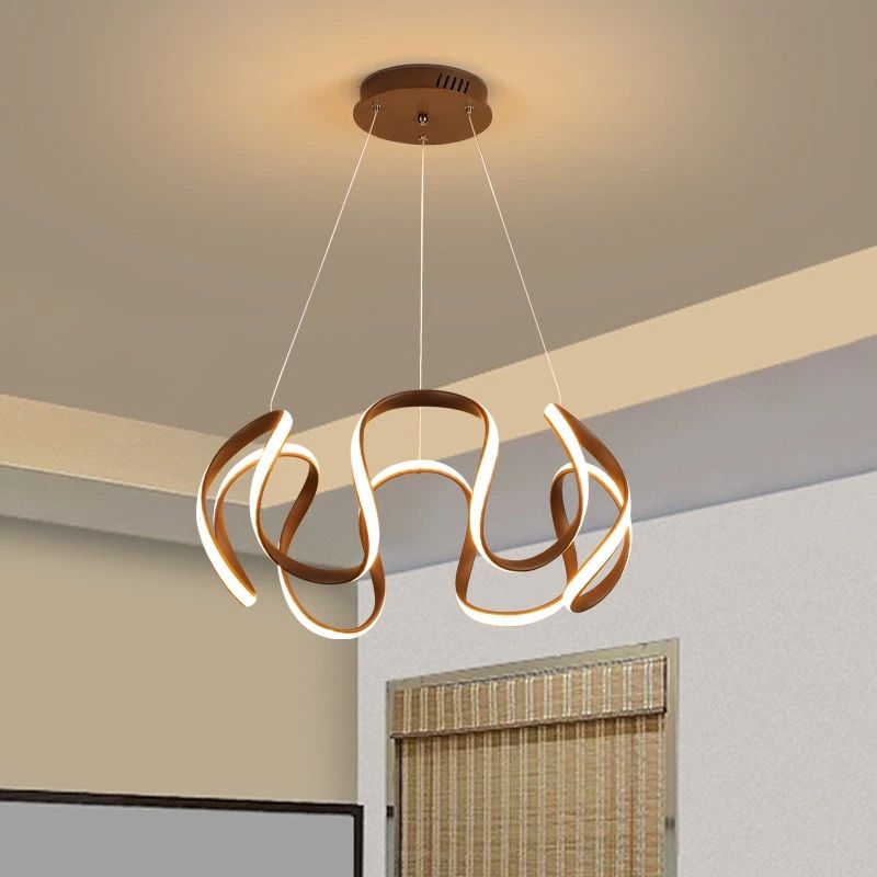 Coffee Twisted Linear Chandelier Pendant Minimalistic Aluminum LED Hanging Ceiling Light in Warm/White Light