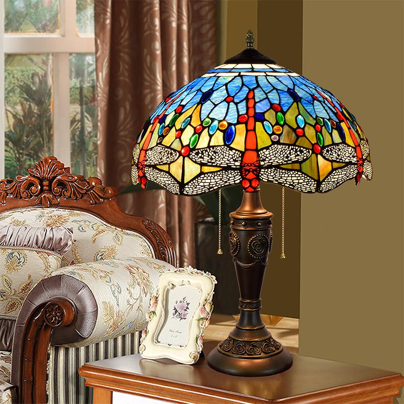 Tiffany Style Table Lamp 2 Lights Desk Lamp with Glass Shade for Bedroom