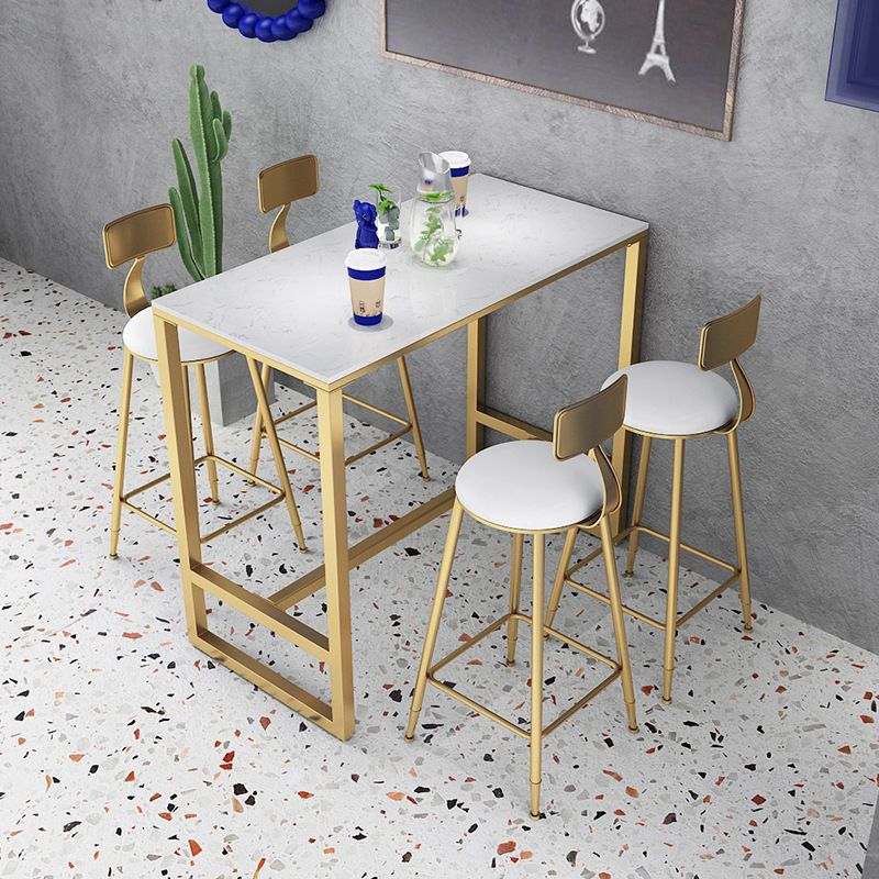 Contemporary Stone Trestle Counter Table Bistro Bar Height Cocktail Table in Gold