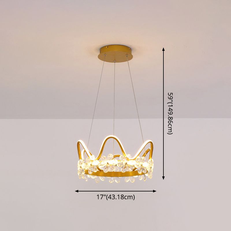 1 Light Crown Hanging Pendant Light Nordic Style Crystal Suspended Lighting Fixture for Living Room