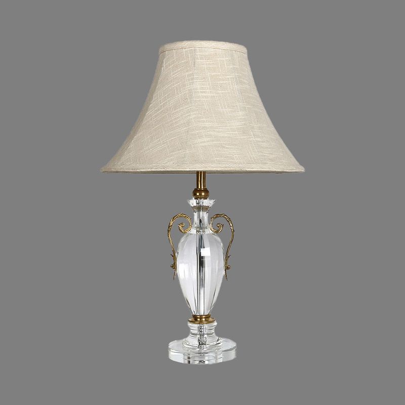 Contemporary 1 Bulb Desk Light Grey Paneled Bell Night Table Lamp with Fabric Shade