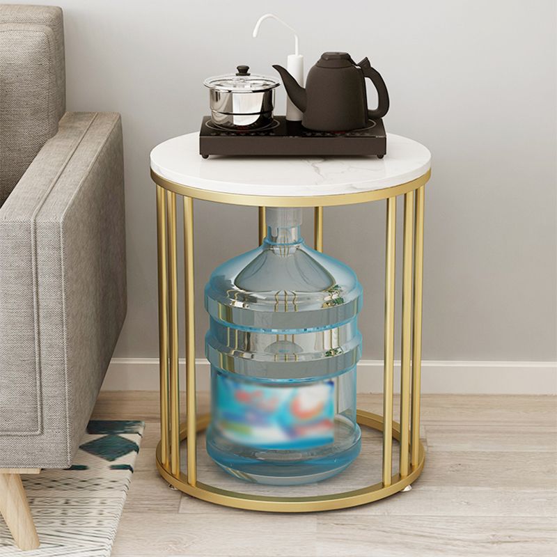 Round Marble Top End Table Modern Black/Golden Frame Base Storage Side Table