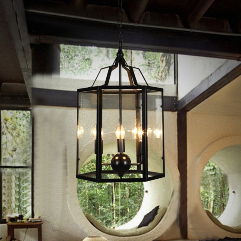 Black 3-Light Pendant Light in Industrial Unique Style Wrought Iron Hanging Lamp with Glass Shade